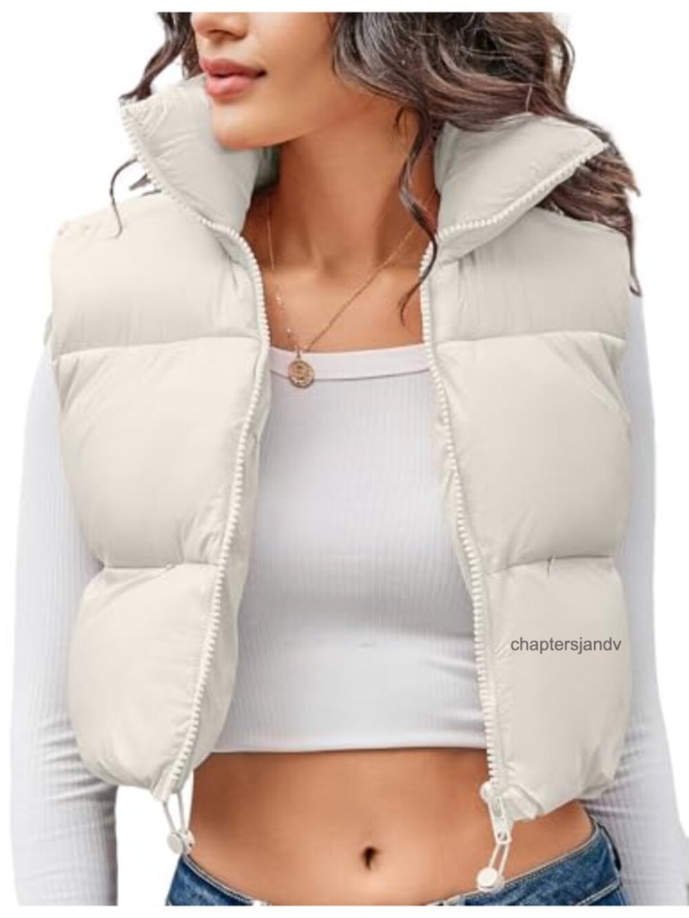 Cropped Puffer Vest Lightweight Fluffy Sleeveless Winter Outerwear